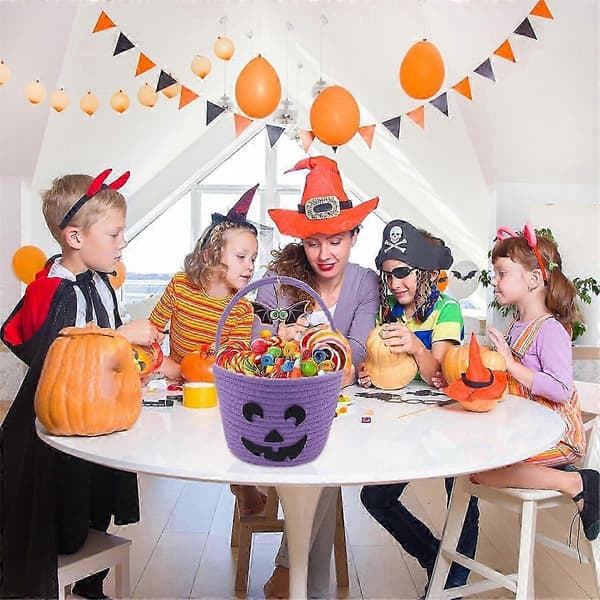 Halloween-kurv i plast til knask eller knep, gresskar-godteribøtte for barnefestdekorasjon
