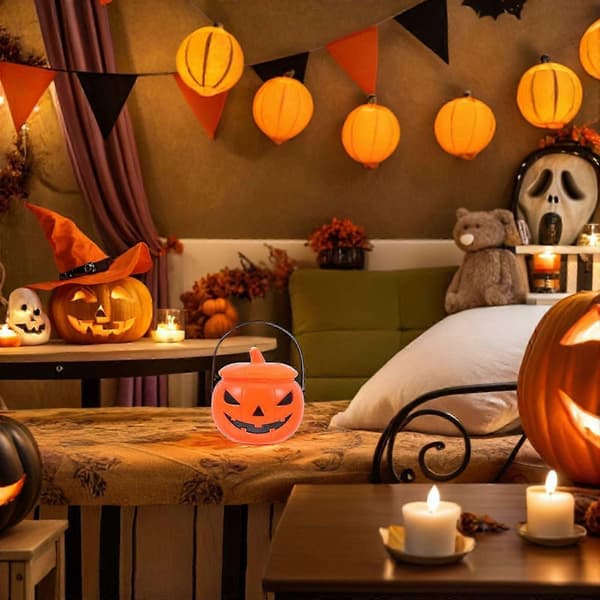 Gresskarlykt Lys Gresskar Godteribøtte Halloween-feiring Oransje Dekorasjon 1 stk