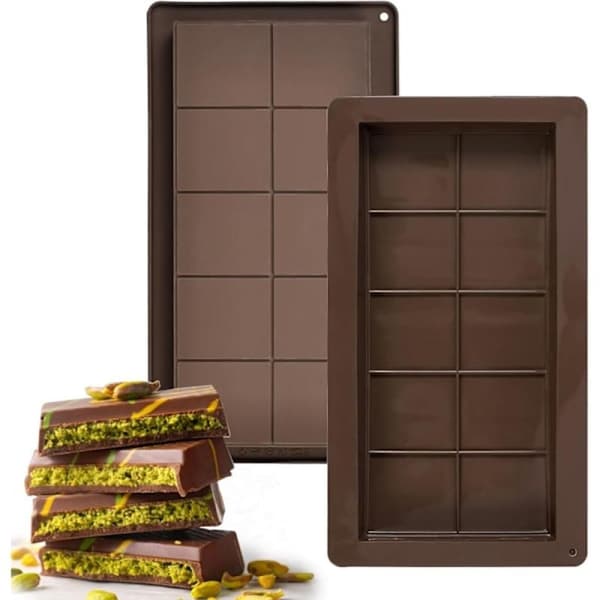 2 stk. Chokoladebageforme, Silikone Dubai Chokoladebageforme, Dyb Let-Slip Chokoladeforme, 10 Rum Non-Stick Slikforme (Brun)