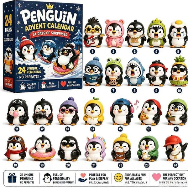 Julnedräkningskalender Blind Box Present-set – 24 platta akrylpingviner (Modern minimalistisk stil) B