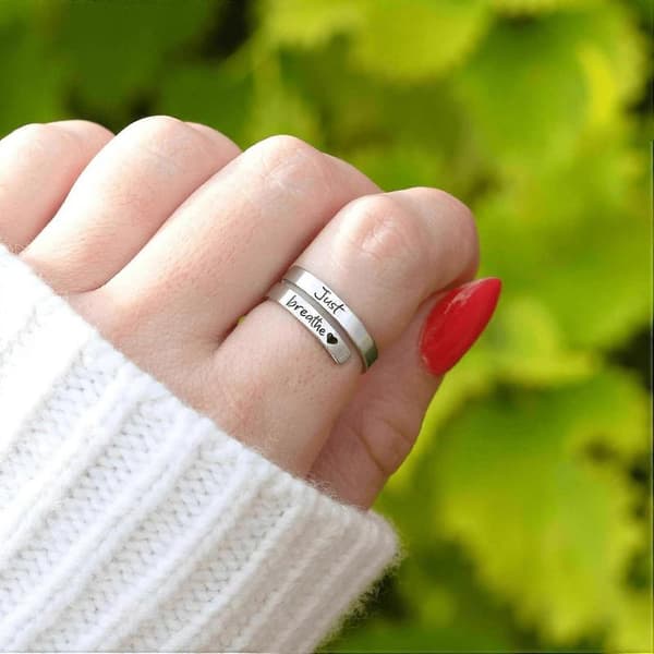Andas Bara Ring til Kvinder, Justerbar Hjertering, Rustfrit Stål Spiral Wrap Healing Ringe, Inspirerende & Hjerteligt Gave