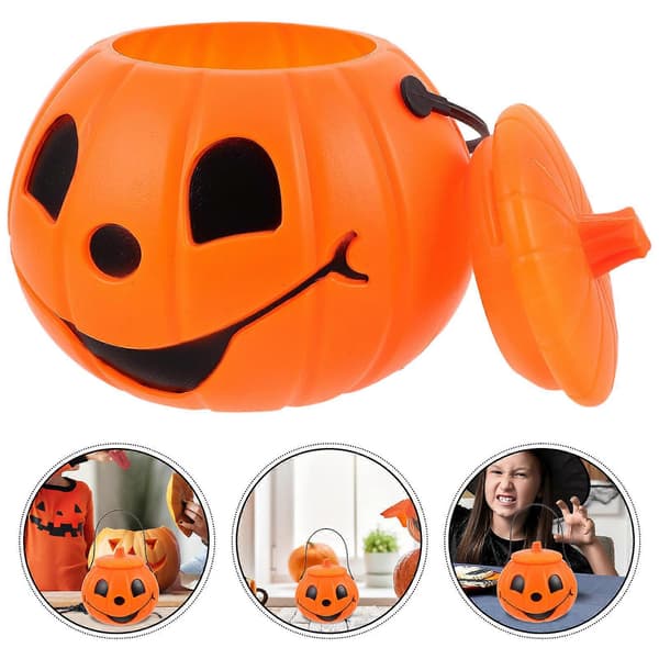 Plast Halloween-gresskar godteribøtte med lokk for festgodbiter
