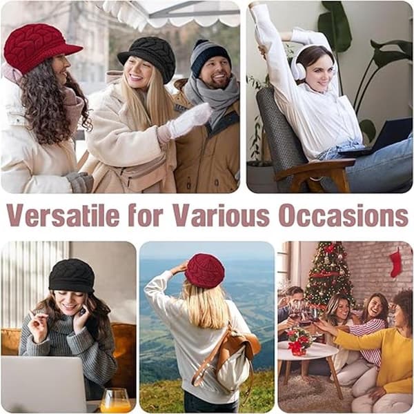 Varm stickad mössa - 2-delat set - Dam vinter - lös passform - mössa - utan brätte (stil A)