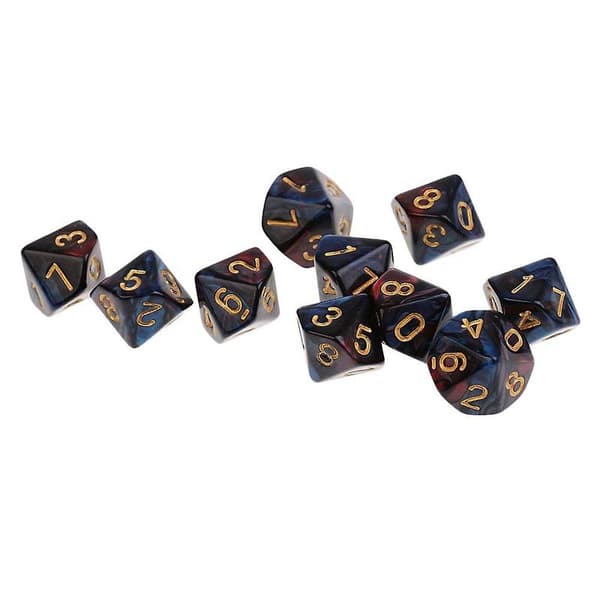 10 stk 10-sidige terninger D10 polyedriske terninger for Dungeons and Dragons brettspill rød blå
