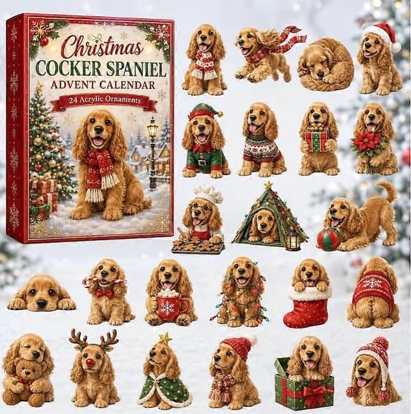 Cocker Spaniel have-tema julekalender blind box-pynt, PVC akryl, semi-håndlavet, moderne minimalistisk stil, størrelser A-D, flad/3D farve AK-26 D 3D version