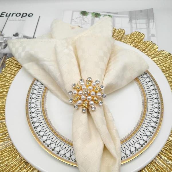 Servietringe Sæt med 12 - Blomst Perle Rhinestone Servietring H G
