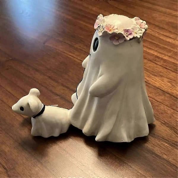 Spøkelseshund Gående Statue Halloween Spøkelseshund Gående Statue Søt Krans Liten Spøkelseshund Gående Dekorasjon Ornamenter B White
