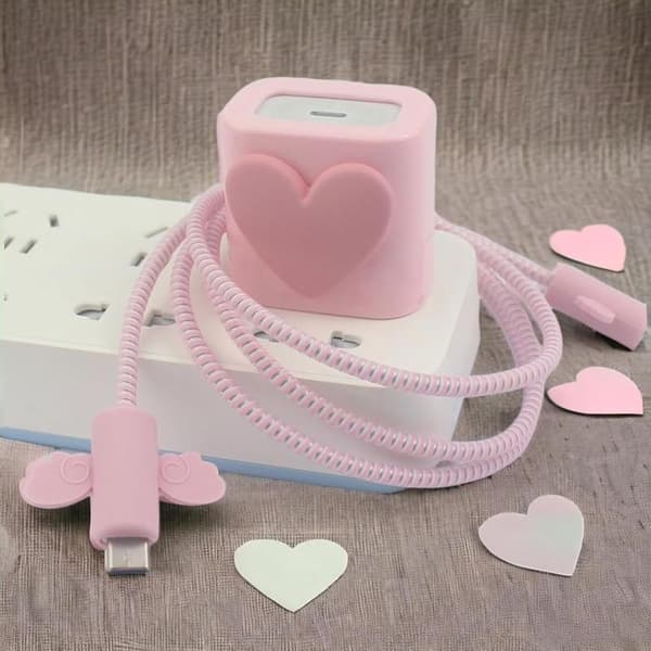 Kabelbeskytter til iPhone-oplader - Sød silikone kabelbeskytter til 18W/20W iPhone-oplader (Pink)