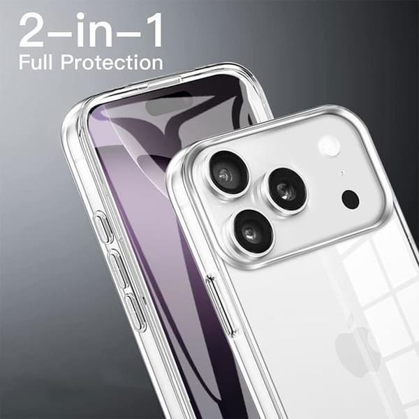 Beskyttelsesdeksel for iPhone 17 Pro Max - BOOLING - Full beskyttelse 360 Støtabsorberende Transparent Silikon+PC Transparent