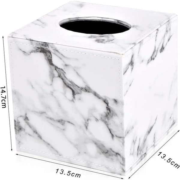 Marmor Tissue Box Holder - Firkantet terning læder Tissue Box Holder (Hvid Marmor)