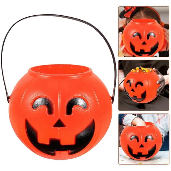 17 cm bærbar Halloween-gresskarbøtte for barn, godteribøtte til knask eller knep