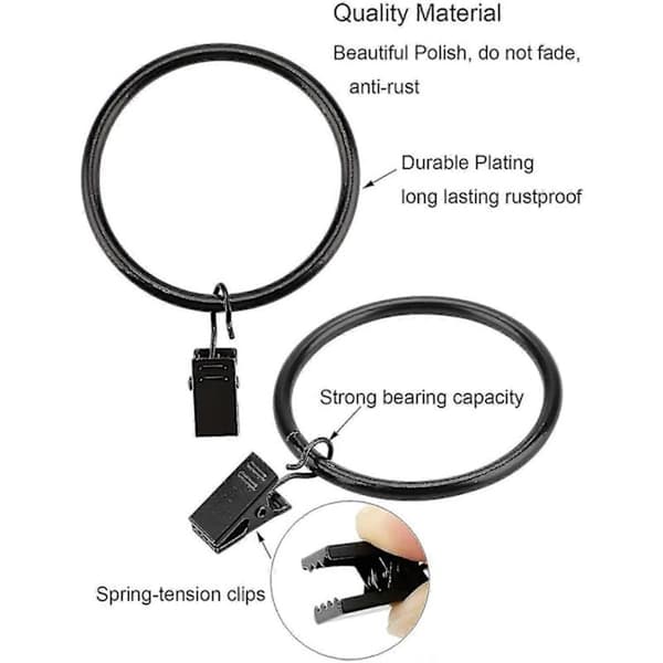 Gardinklemmer med ringe 50 mm, sæt med 16 - mat rustfrit stål