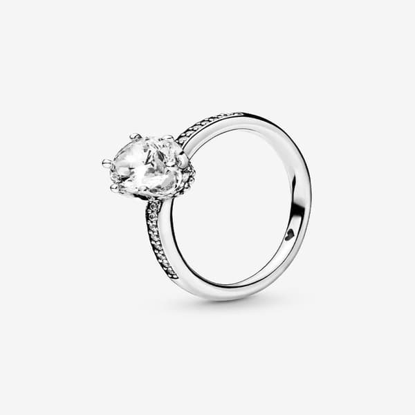 Pandora - Klar Glitrende Krone Solitær Ring - Sterlingsølv Circumference: 58mm