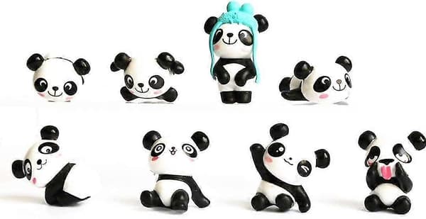 8 stk. (1 sæt) søde panda-legetøjsfigurer, kagepynt