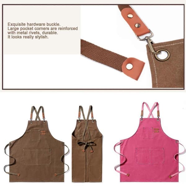 Canvasforkle Bomulls Canvas Kryssryggforkle med Lommer for Kvinner og Menn brown