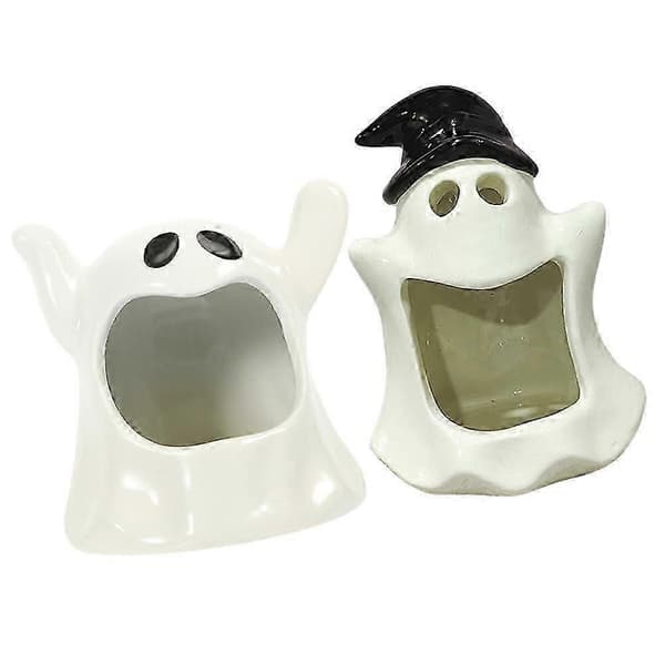 2 st Halloween-ljusstakar i keramik, spökformade för fest