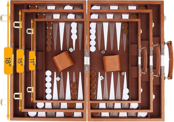 Backgammon sæt - Klassisk brætspil med premium PU-læderetui og bærbart