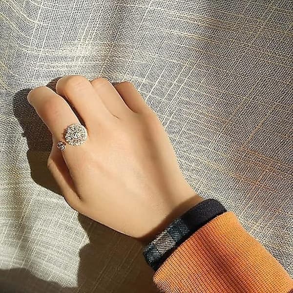 Angstring Kvinner Cubic Zirconia Blomst Roterbar Justerbar Meditasjon Stress Relief Ring Gull