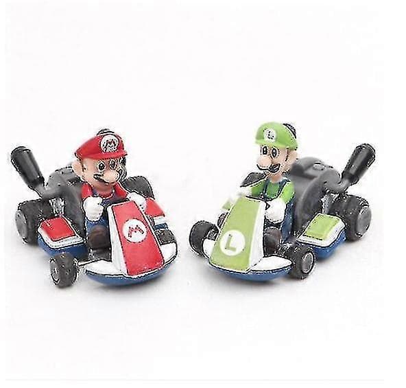 8 st Super Mario Kart Dra Tillbaka Bil Luigi Toad Bowser Prinsessa Figur Leksak Barn