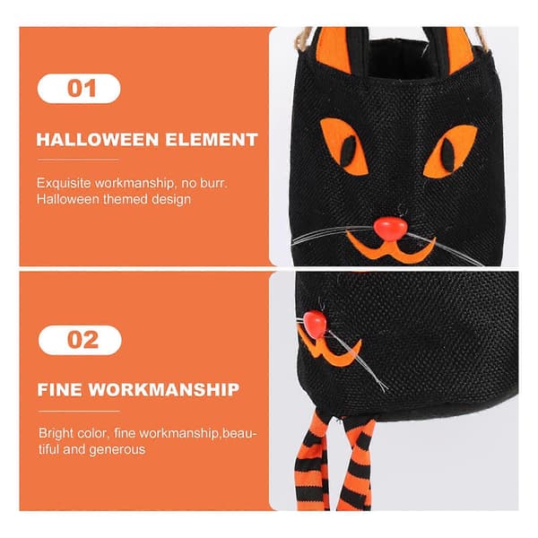 Halloween-godisbehållare, svart tygpåse för förvaring, 2 st
