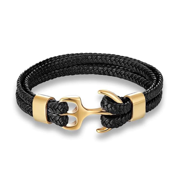 Højkvalitets vævet ægte læderarmbånd med anker til mænd