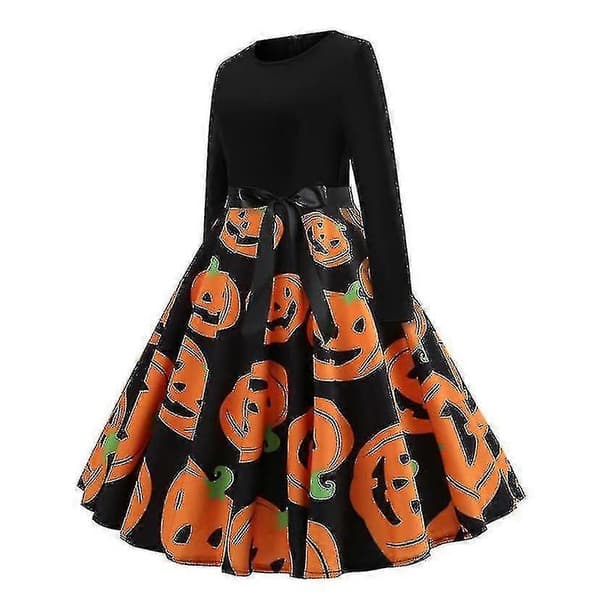 Halloween kjoler til kvinder Skelet græskar trykt Cosplay festkostume M orange
