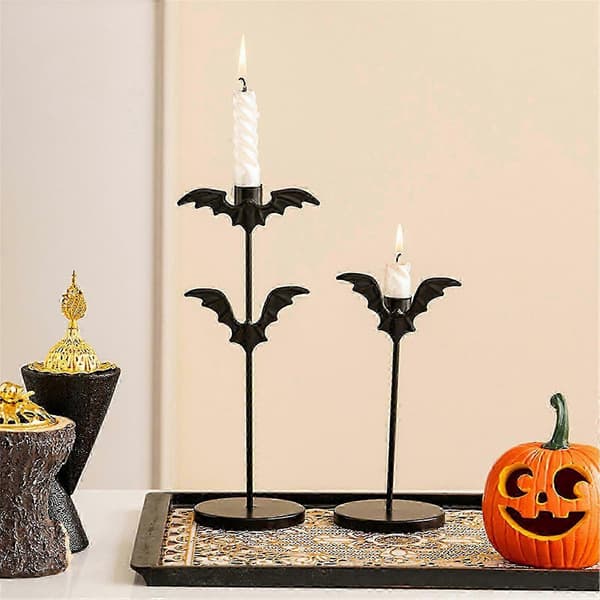 Gotisk flaggermus-lysestake i sort jern, kandelaber for Halloween-borddekor S