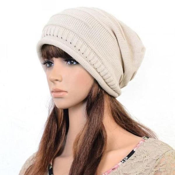 Dambrikket Slouchy Hue Vinter Skihue - lager Beige