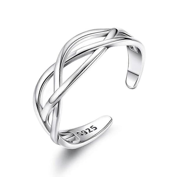 Solid 925 Sterling Sølv Ring til Kvinder, Justerbar Vintage Ring
