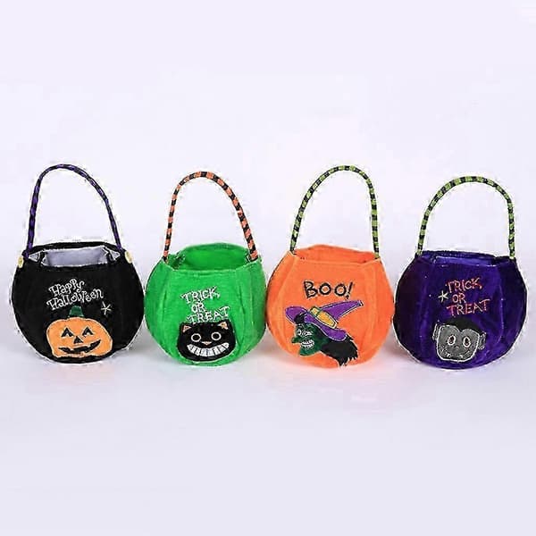 Halloween-godispåse i sammet – Pumpa, katt, häxa, vampyr Green
