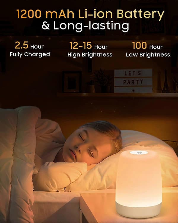 Baby Touch Night Light Bedside Lamp Dimmable Nightlight, LED Children with Timer & RGB Change & Memory, USB Rechargeable