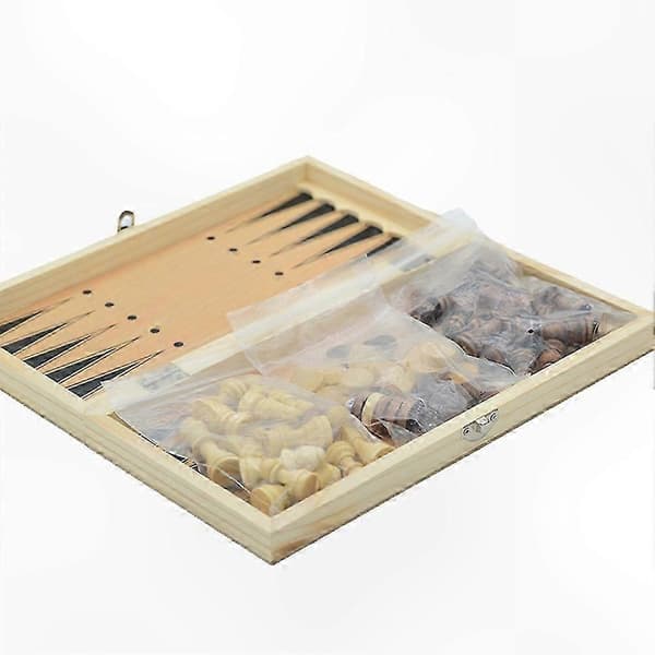 3-i-1 Vikbart Brädspel i Trä, Schack och Backgammon, 39x39cm Strategisk Bordsunderhållning