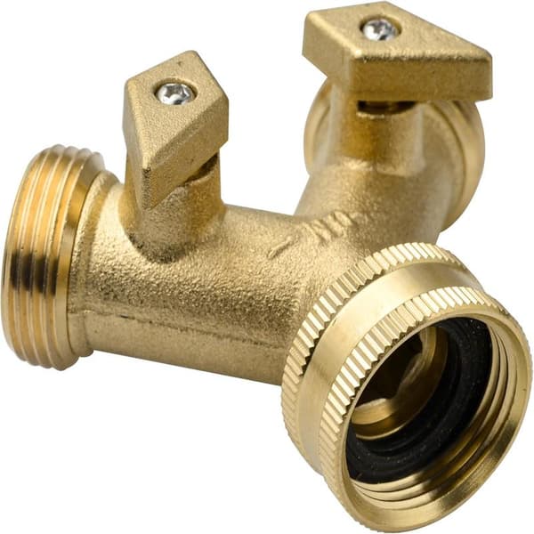 2-vejs messinghane - Y-ventil slangedeler havehane kobling manifold 3/4\" messing slangekoblinger
