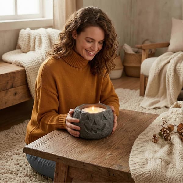 Gresskar-lysestake i harpiks – Halloween-skrivebordspynt Orange