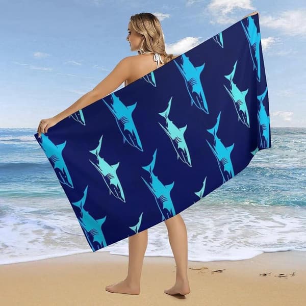 Stort strandhåndklæde, mikrofiber, hurtigtørrende, 90x180cm ( shark)