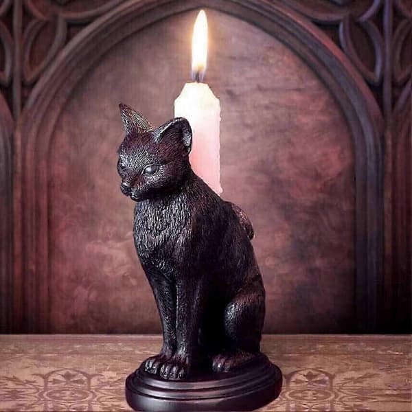 Halloween lysestake i harpiks gotisk katt og ulv festpynt Cat
