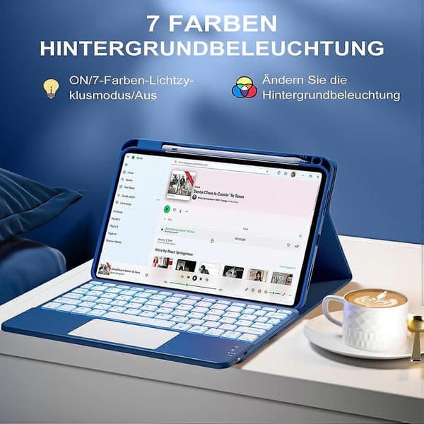Etui med tastatur til iPad 10./11. generation, 11/10,9 tommer, styreplade, baggrundsbelysning, sort
