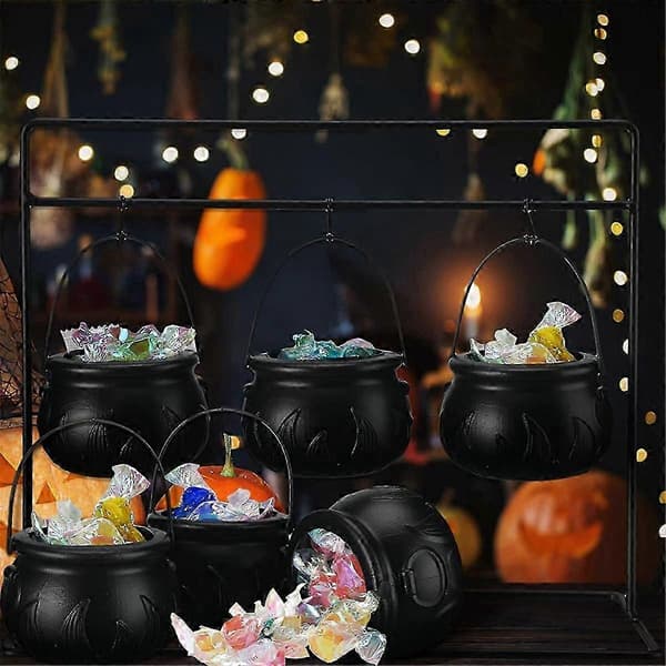 3 kpl Halloween-noitapata-karkkikulhoja, tarjoilukulhot telineellä ja 3 koukulla