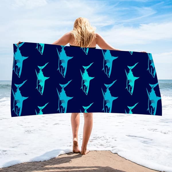 Stort strandhåndkle, mikrofiber, hurtigtørkende, 90x180cm ( shark)