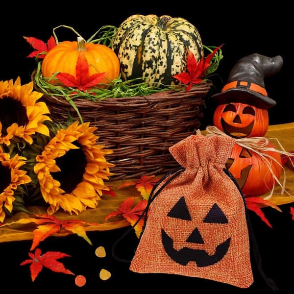 Halloween slikposer orange og sort jutepose til 30 stk. opbevaring