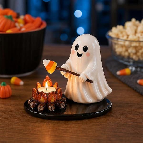 Halloween Campfire telysholder med harpiksmateriale for borddekor og nattlys