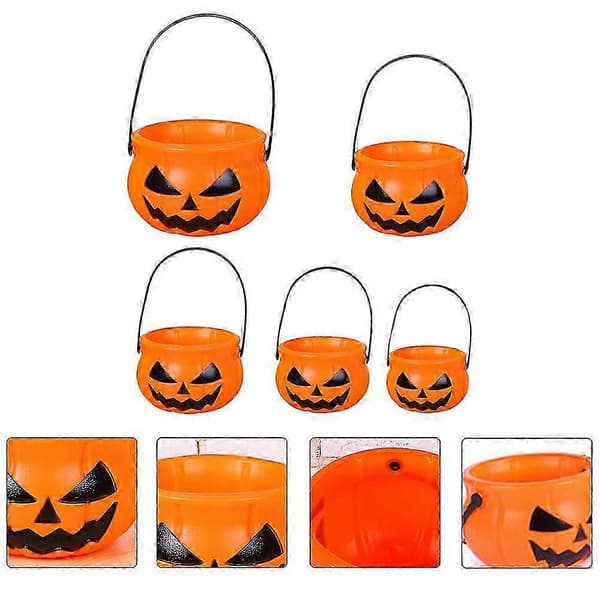 Oransje Halloween-godteribøtte til dekorasjon, 5 deler festival-gresskarbøtter-y10