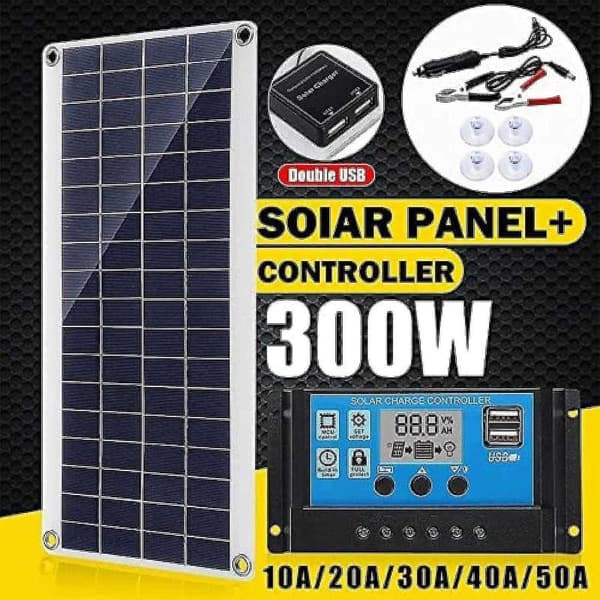 300W 12V Solcellepanel Kit Batterilader 300W 12V Off Grid System med 10A - 60A Kontroller - 11-Perfekt