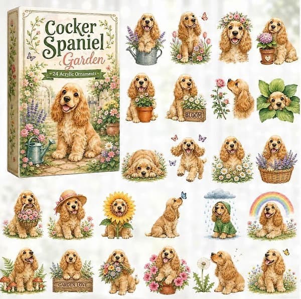 Cocker Spaniel have-tema julekalender blind box-pynt, PVC akryl, semi-håndlavet, moderne minimalistisk stil, størrelser A-D, flad/3D farve AK-26 B Flat design