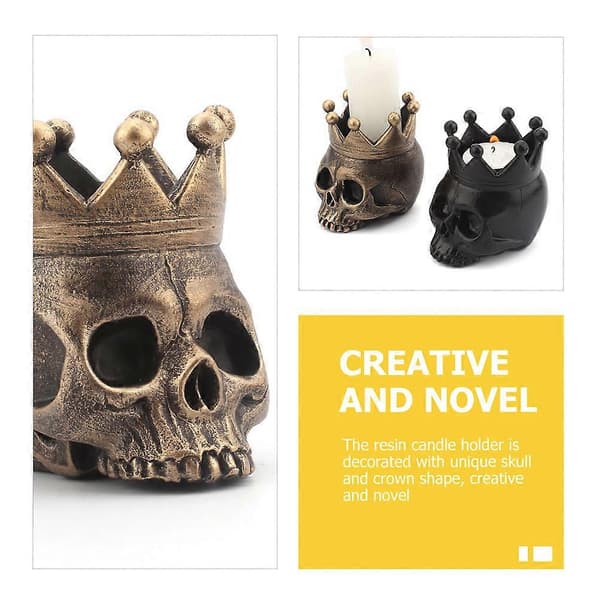 Halloween-ljusstake i harts med dödskalledesign och krona, 2 st