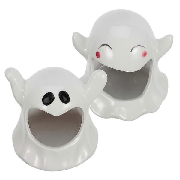 2 stk. Halloween-lysestake i keramikk, spøkelsesformet telysholder