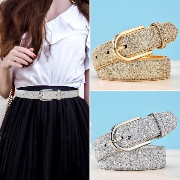 Midjebälte Byxor Klänningsbälten Glitter Läderbälte Spänne Midjeband silver silver 95cm