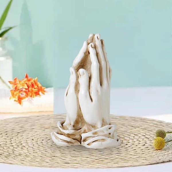 Bedende Hænder Figur Skrivebords Ornament Kunstnerisk Hånd Gestus Statue Skulptur Model Til Stue Beige