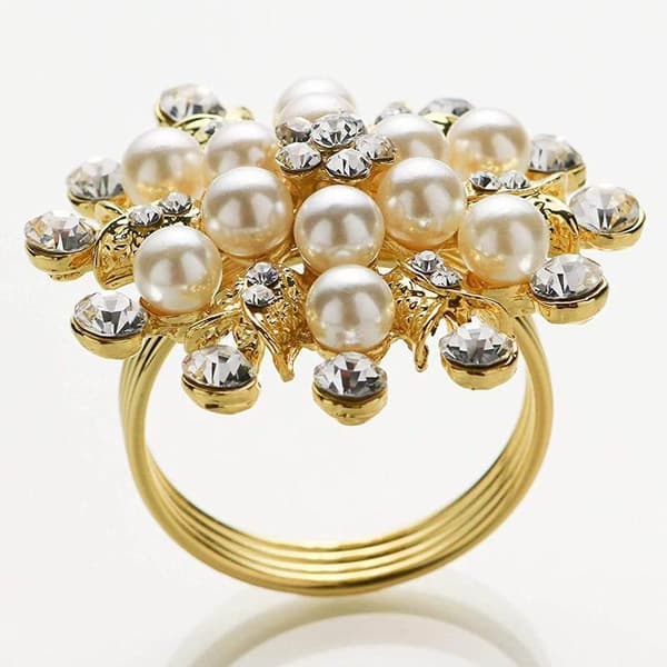 Servietringe Sæt med 12 - Blomst Perle Rhinestone Servietring H G