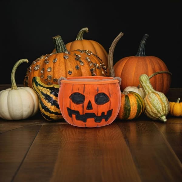 Orange Halloween-kurv med lysende design til slikindsamling